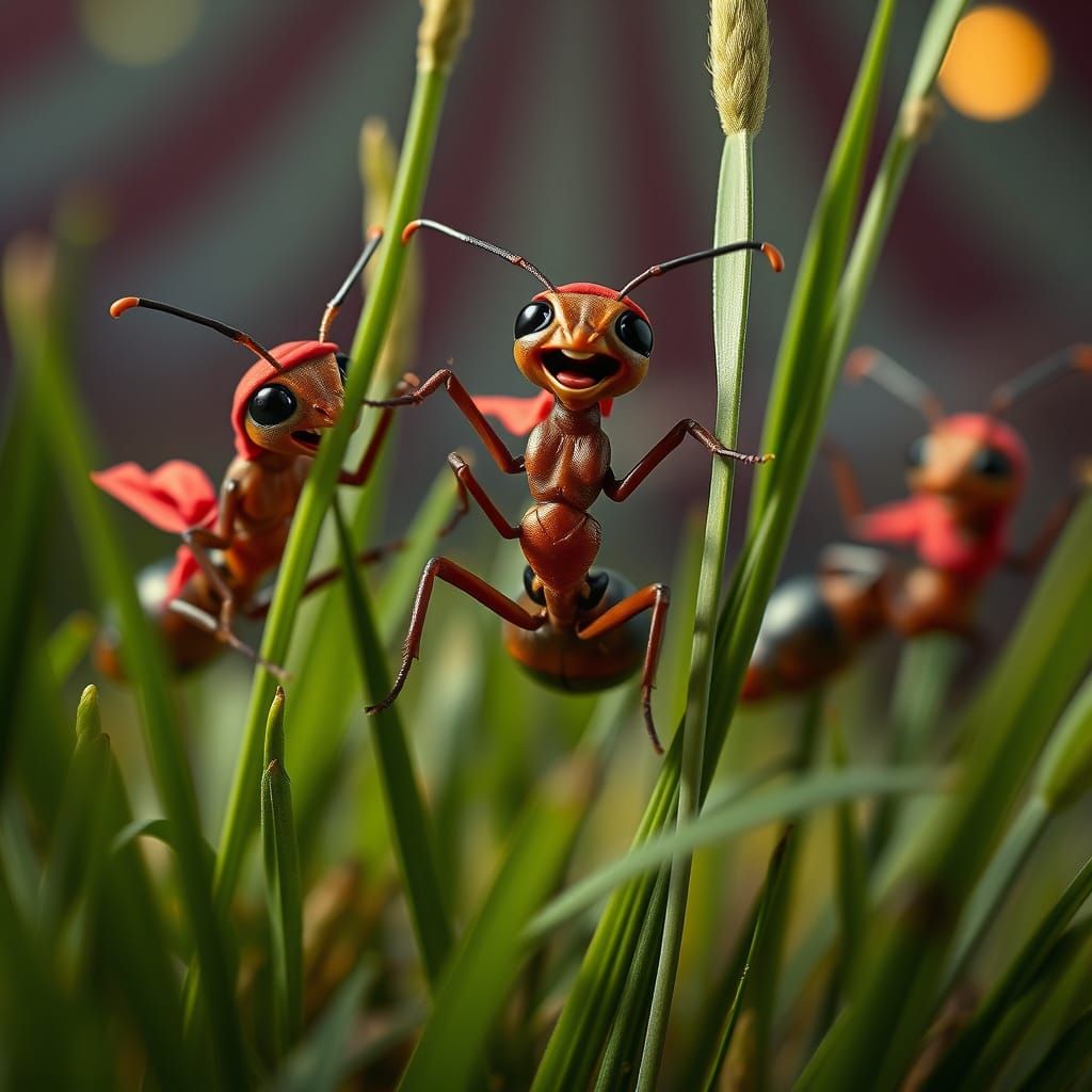 Cheerful Acrobat Ants with Bandanas in Vibrant Digital Art