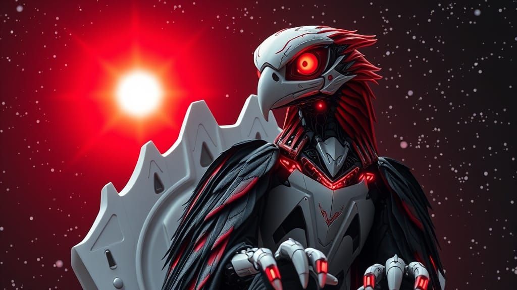 Serene Robotic Falcon on Mechanical Throne