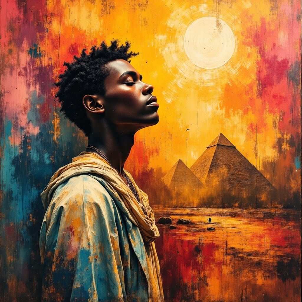 African Egyptian God-Pharaoh as Rainbow Prism Oil Painting