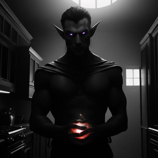 Man Versus Evil Elf in Surreal Kitchen