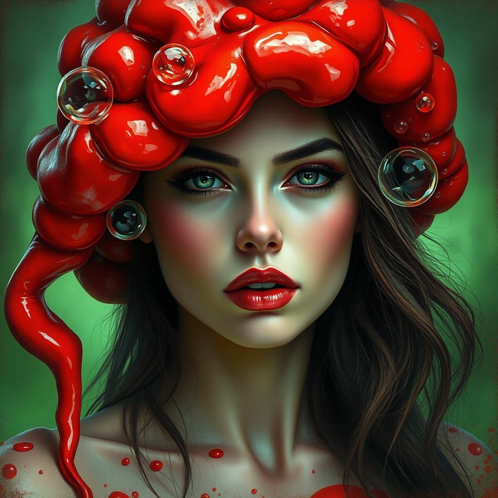 Dark Fantasy Woman with Sinister Red Foam Hat