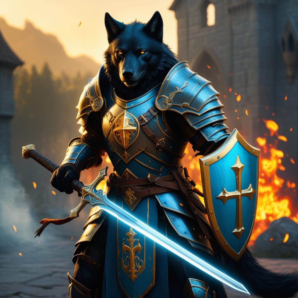 Epic Dark Fantasy Wolf in Shimmering Armor