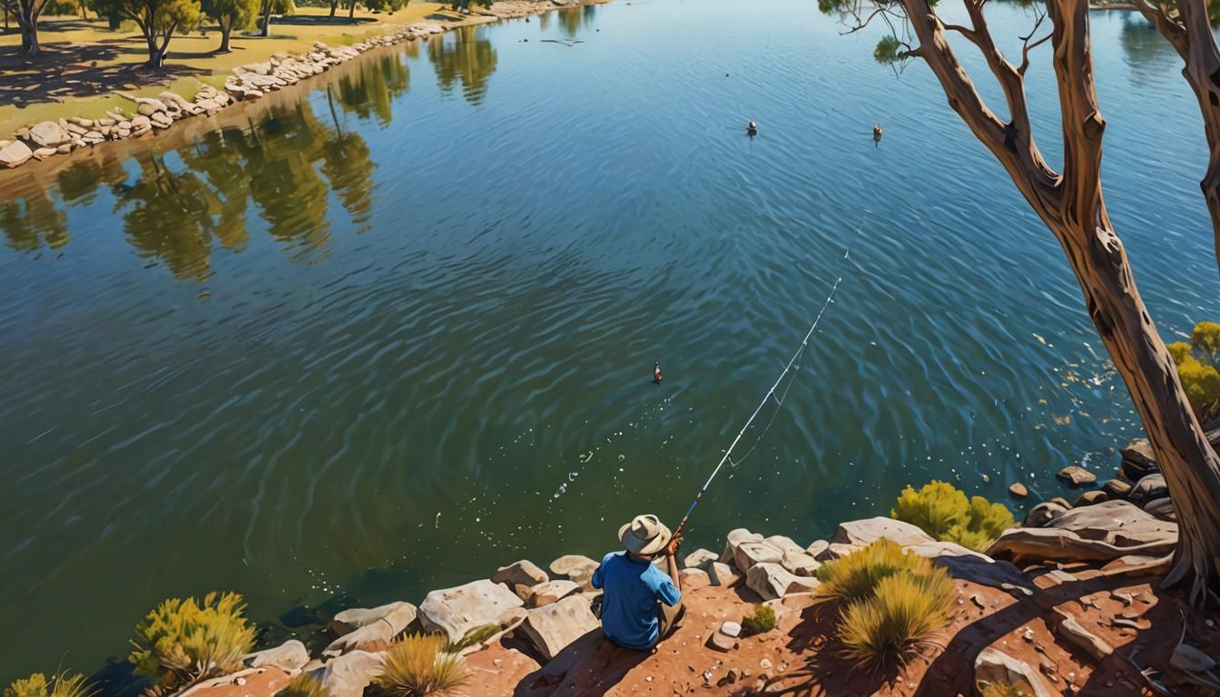 Fishing on the Swan River: Hyperrealistic Splash Art