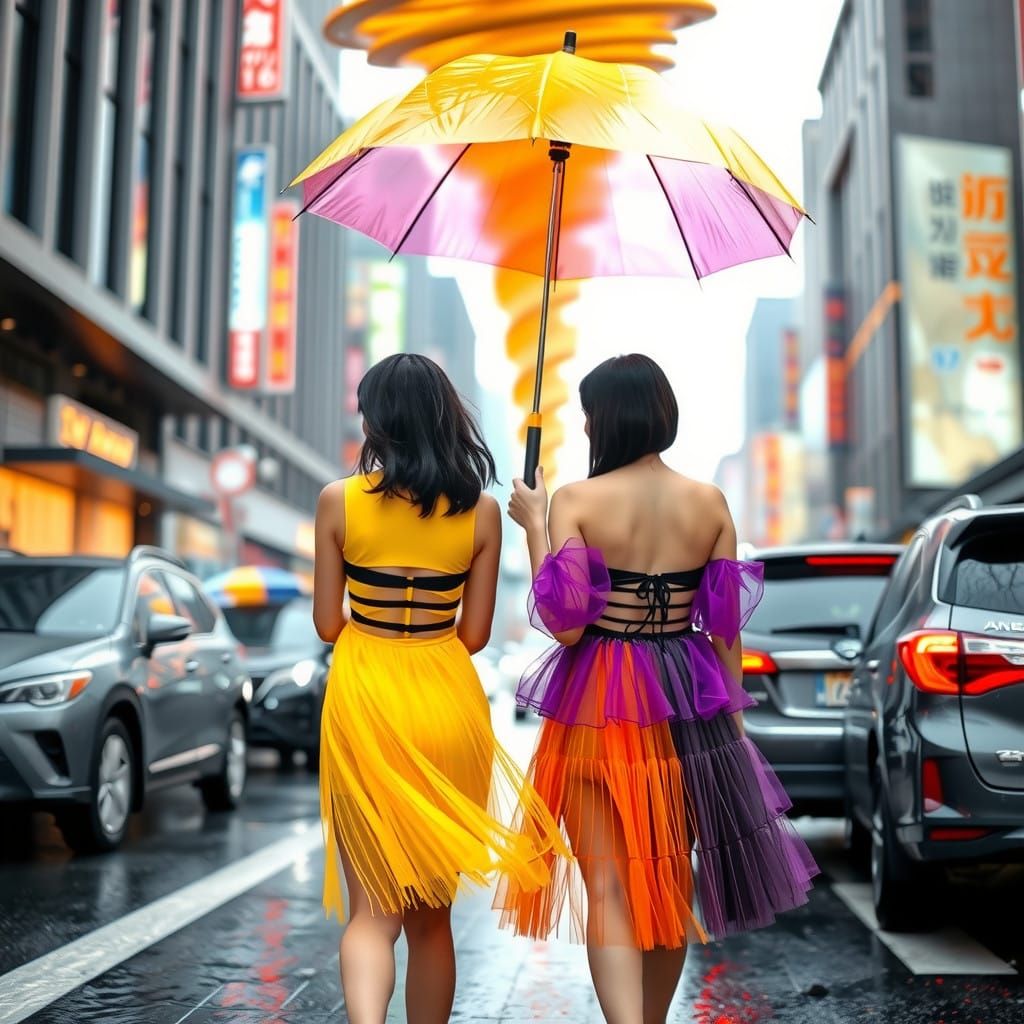 Ethereal Asian Lolita Girls Walk City Streets Amidst Twistin...