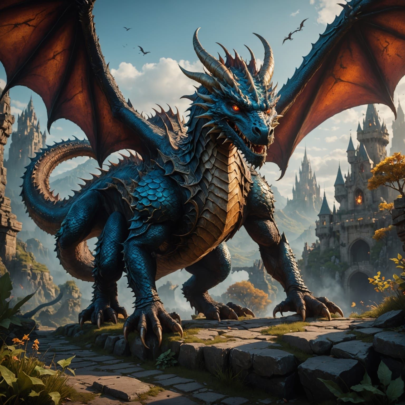 Epic Dragon in Vibrant Fantasy Realm