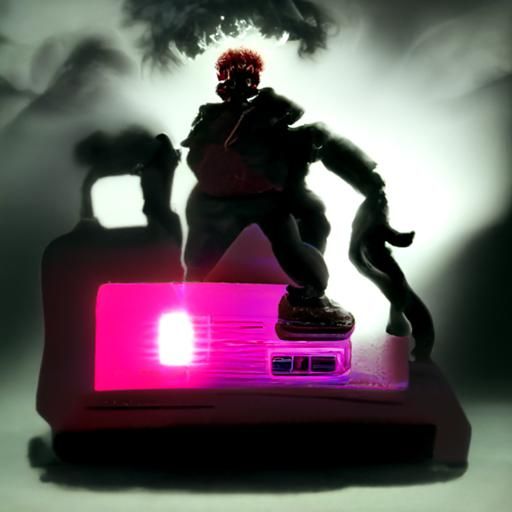 Creepy Figure Amidst Red Lightning: Synthwave Neon