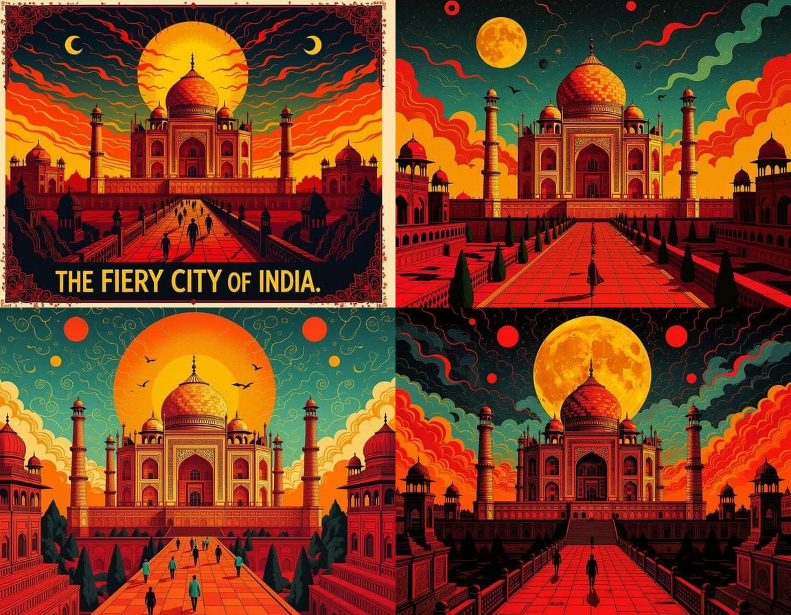 Fiery City of India: Psychedelic Art Nouveau Poster