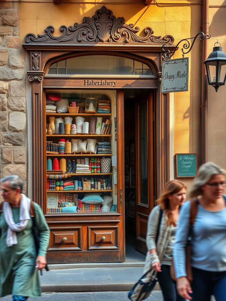 Italian Haberdashery Shop Entrance in Photorealistic Detail
