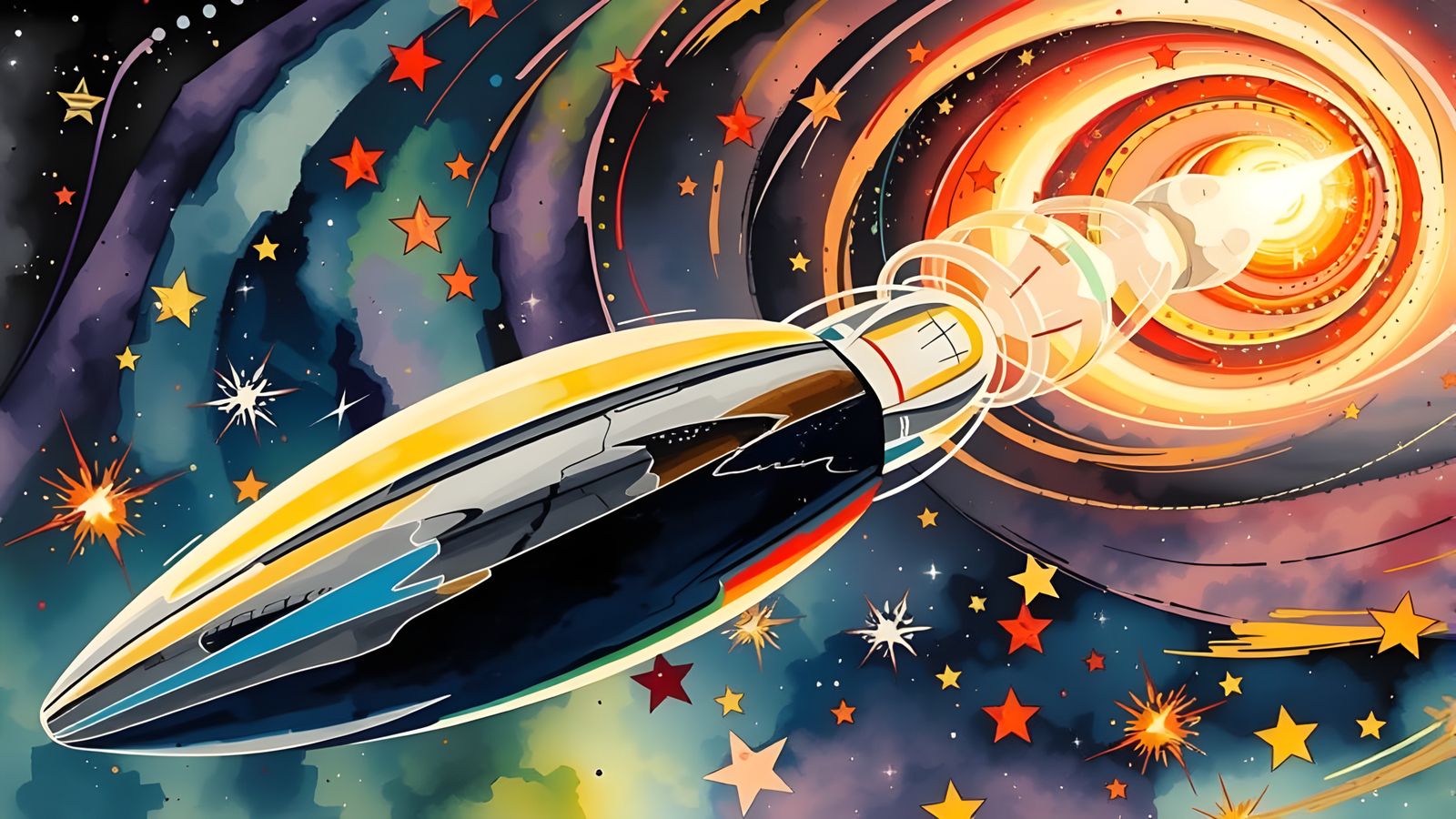 Surreal Starlight Spaceship Blazes through Cosmic Vortex