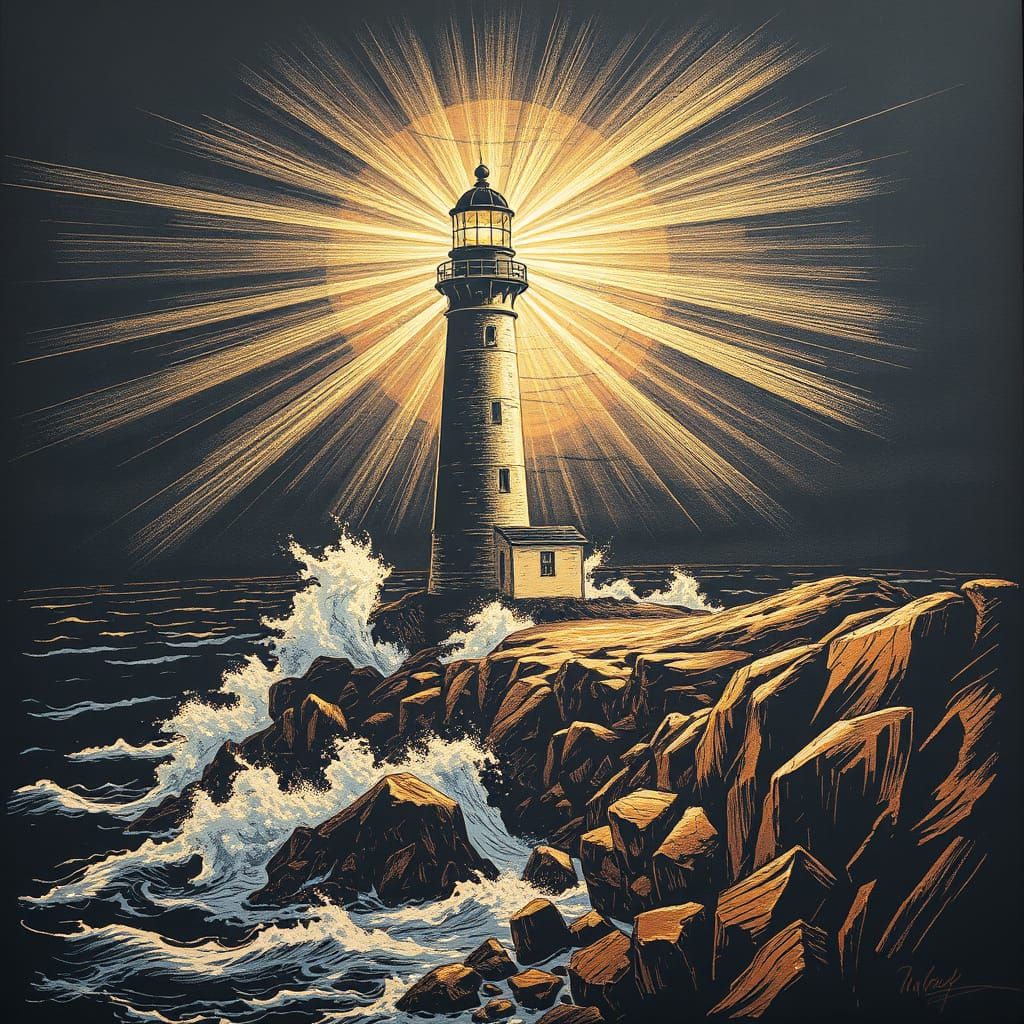 Majestic Seaside Lighthouse in Expressive Brushstrokes