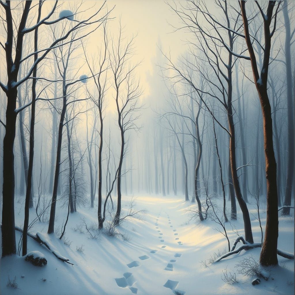 Dreamlike Winter Forest in Vibrant Surrealist Style