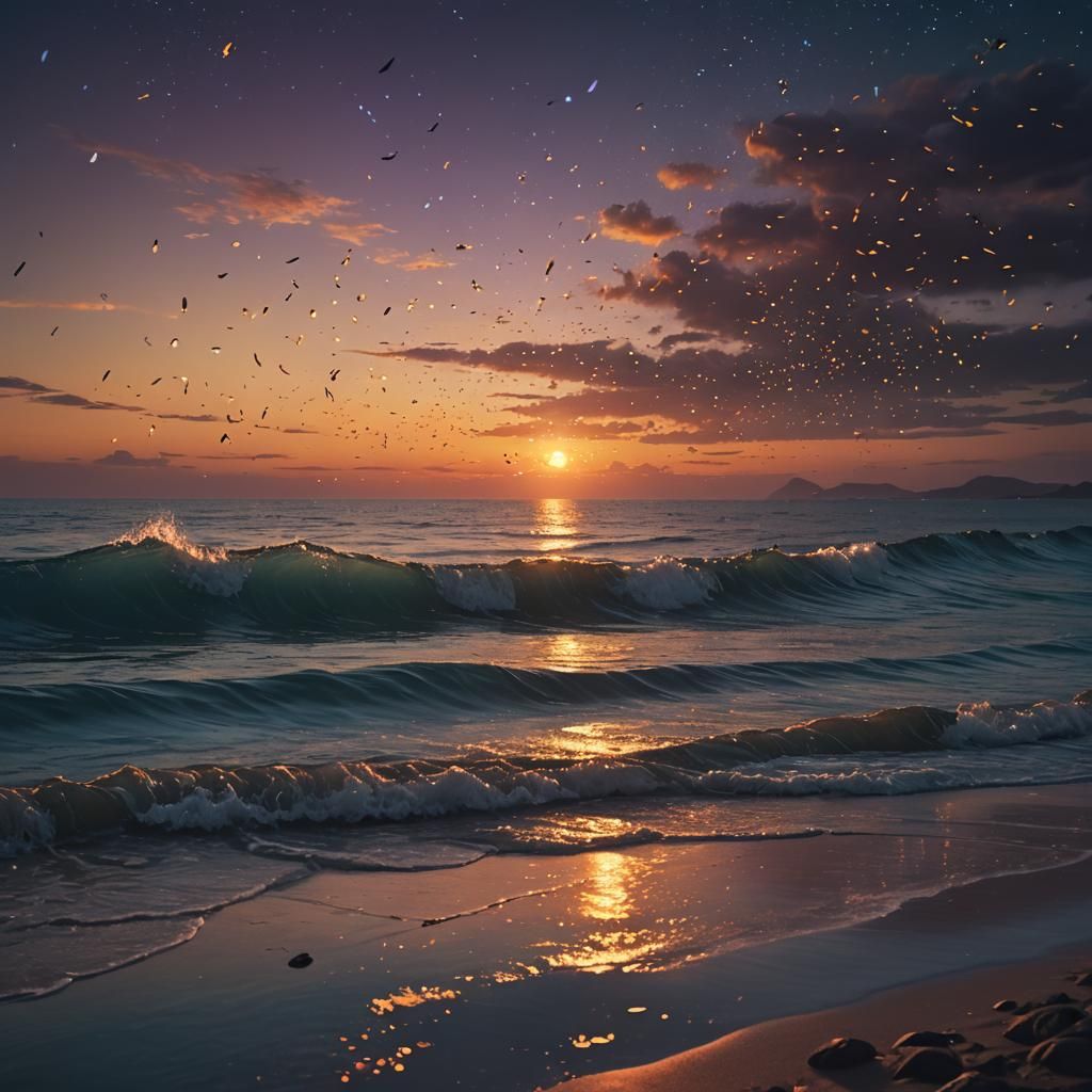 Breathtaking Sunset Over Ocean in Digital Painting Style