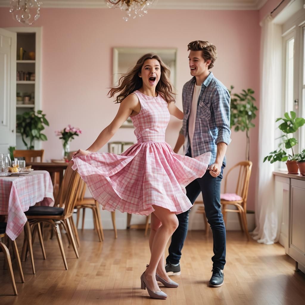 Playful Portrait: Girl and Boy in Pink Dress