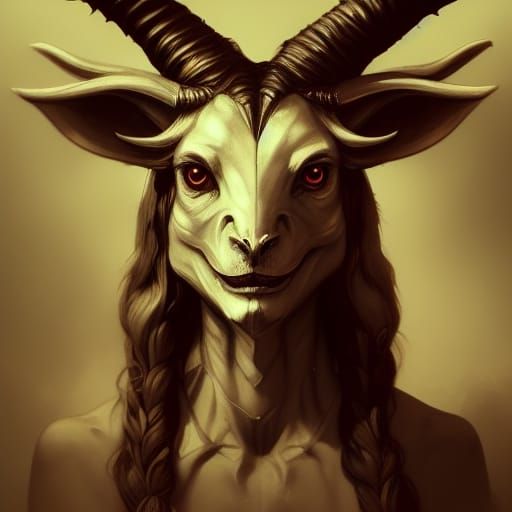 Cute Baphomet Portrait in Hyperdetailed Style