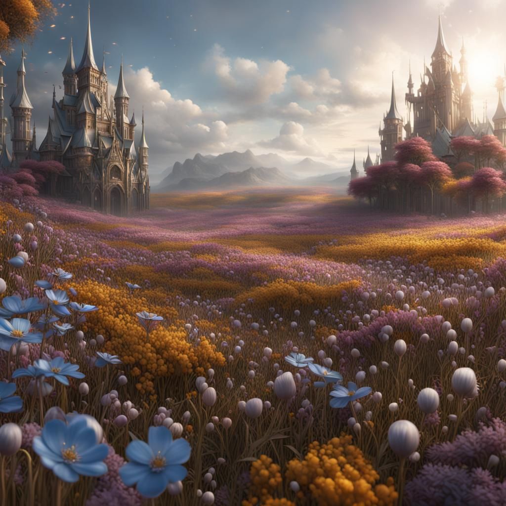 Metallic Flower Field: Gold, Steel, Bronze, Silver