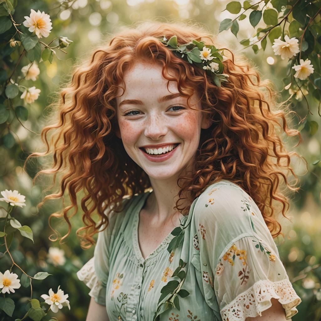 Laughing Redhead Portrait in Watercolor Style