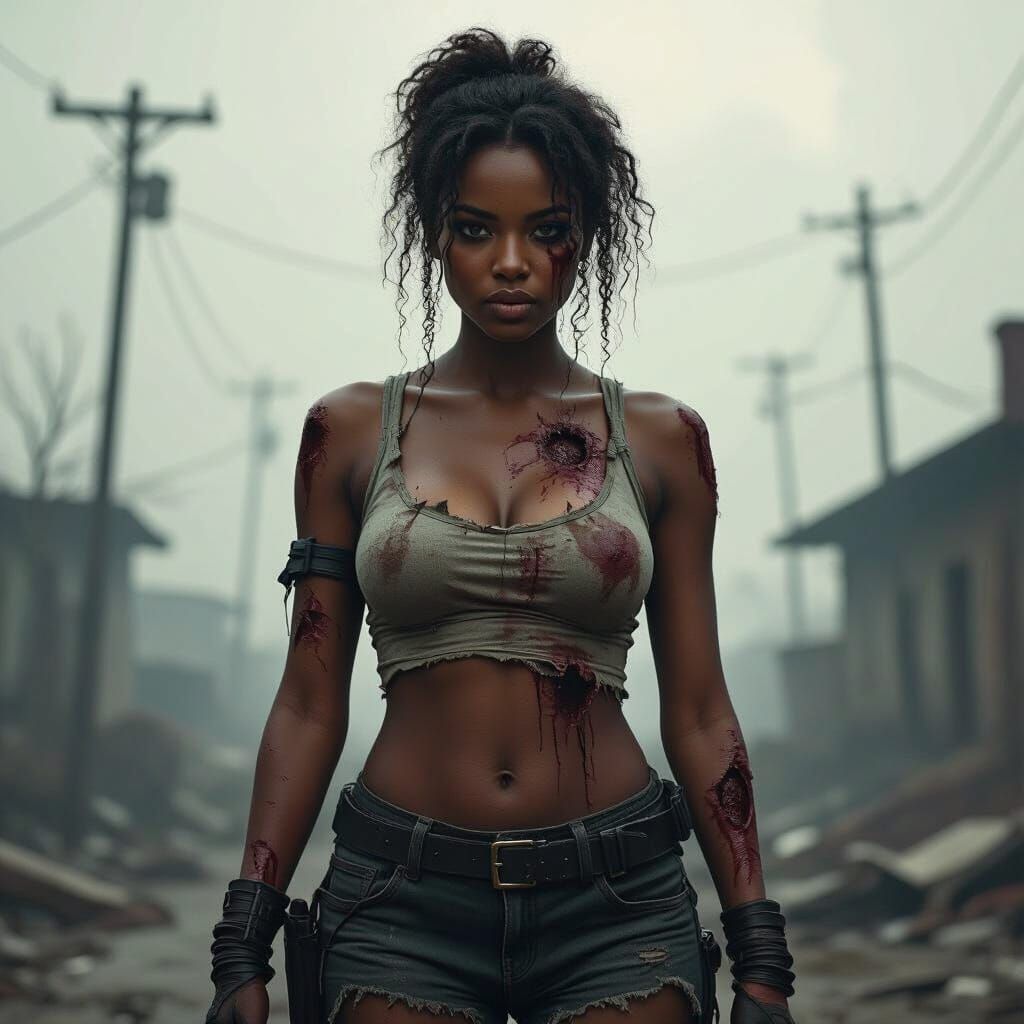 Curvy Zombie Woman in Post-Apocalyptic World