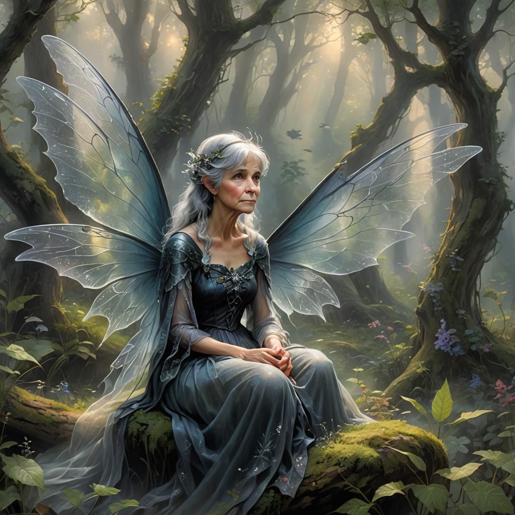 Despairing Fairy in Misty Forest, Ethereal Fantasy