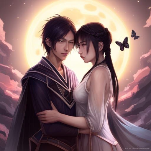 Rukia and Mugetsu Portrait with Moon and Lightning