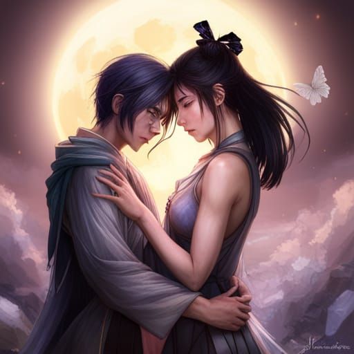 Rukia and Mugetsu Portrait with Moon and Lightning