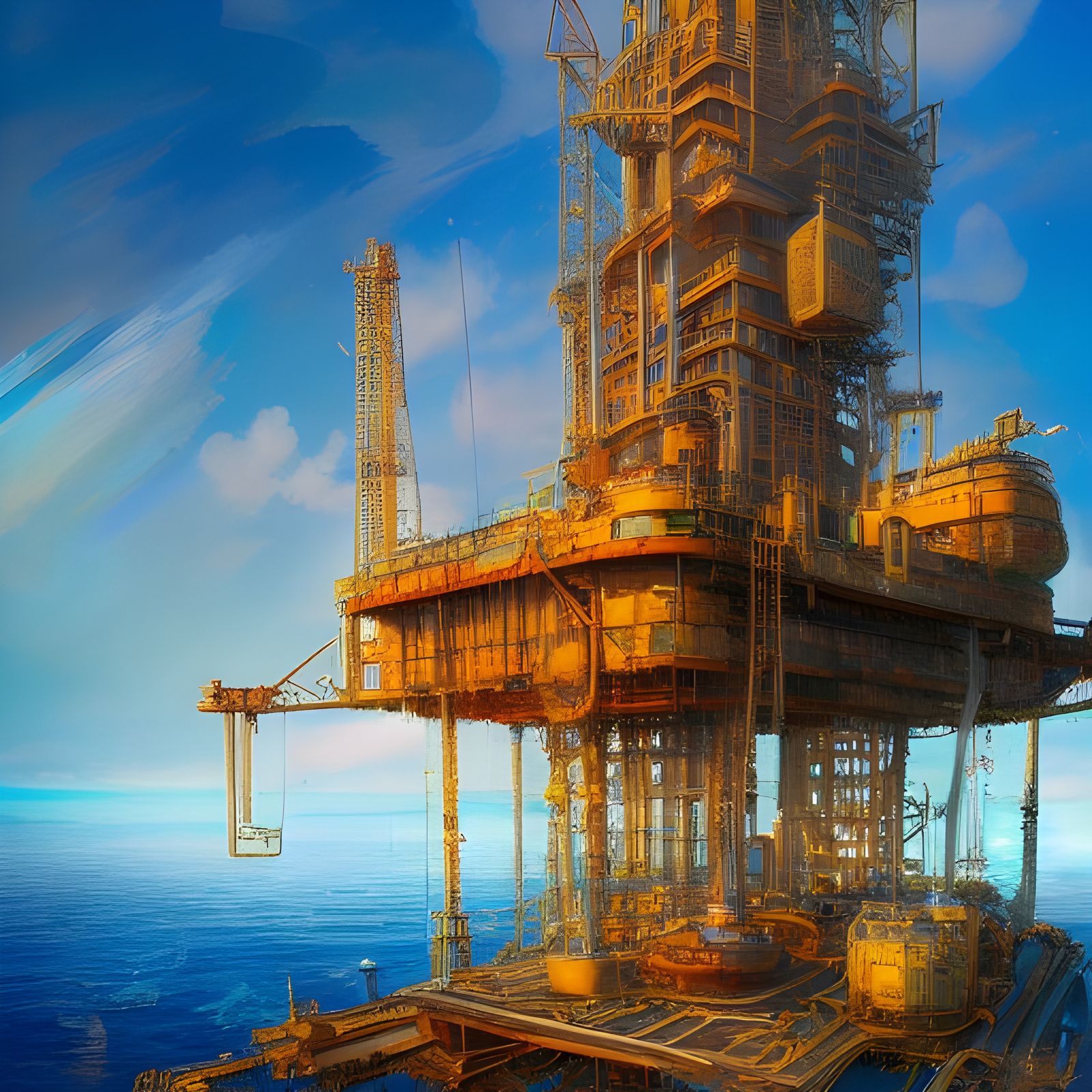 Detailed Oil Rig Fantasy Art in Photorealism Style