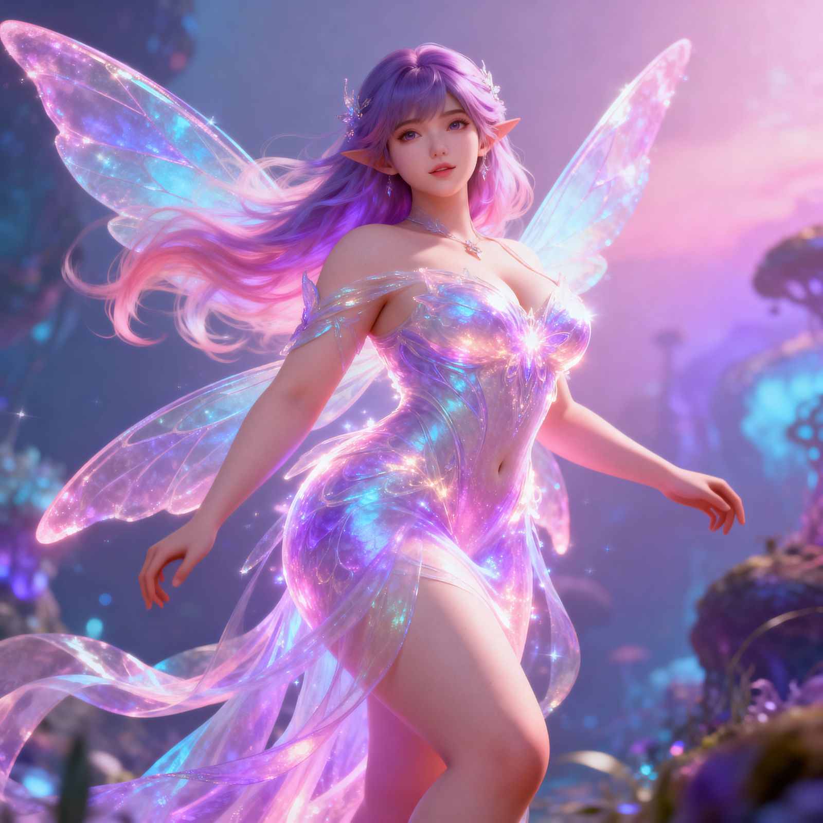 Full-Figured Woman Transforms into Ethereal Fairy in 3D Anim...