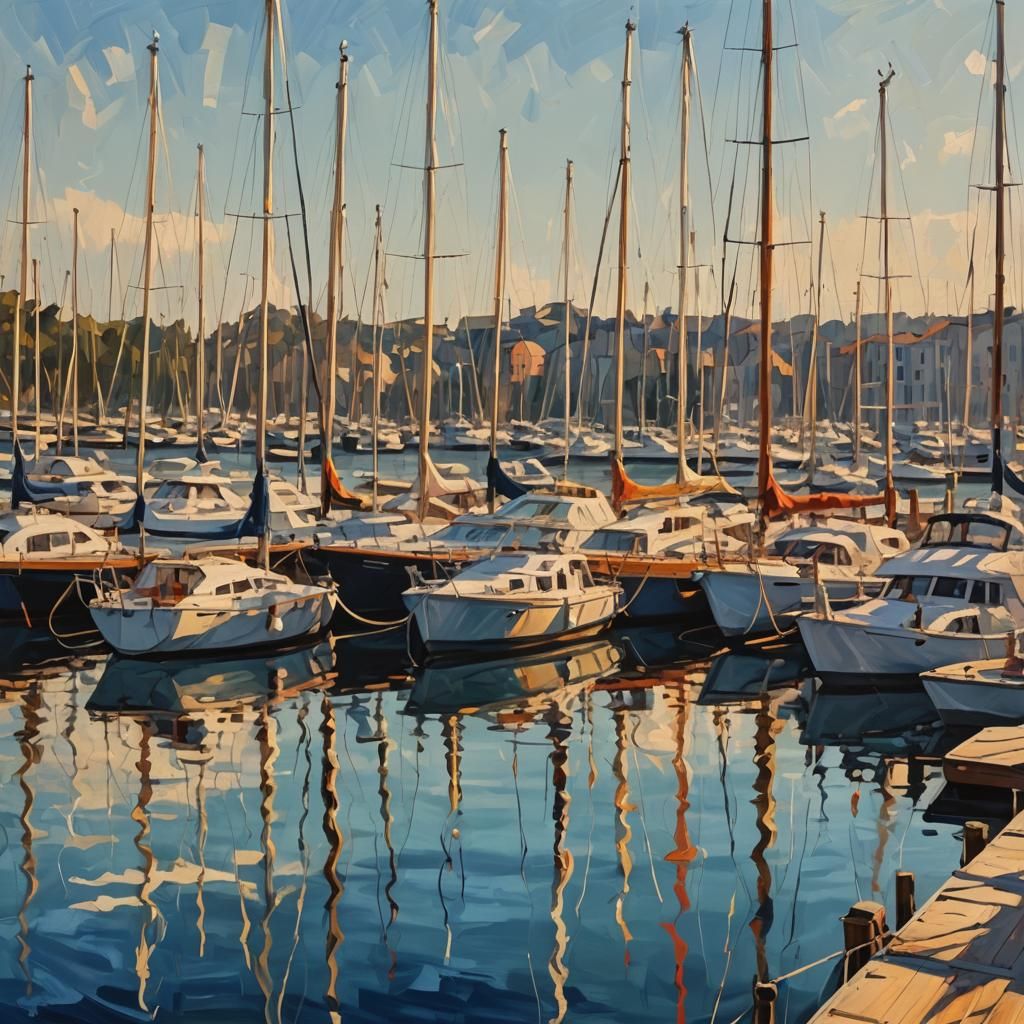 Impressionist Painting of Yachts in a Marina