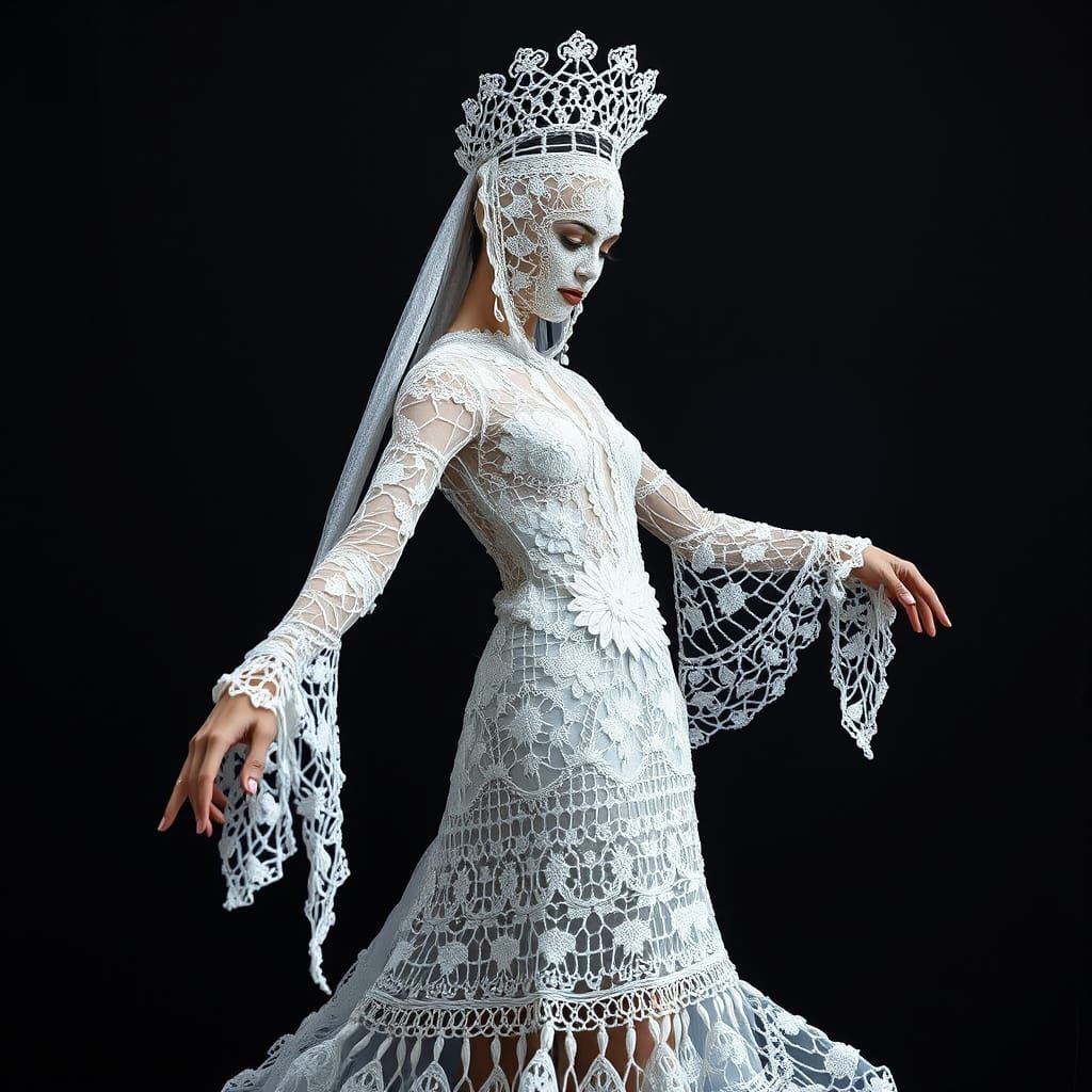 Lace-clad Dancer in Brooding Darkness