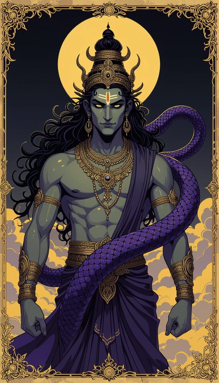 Rahu Dev: Humanoid Serpent in Dark Fantasy Style