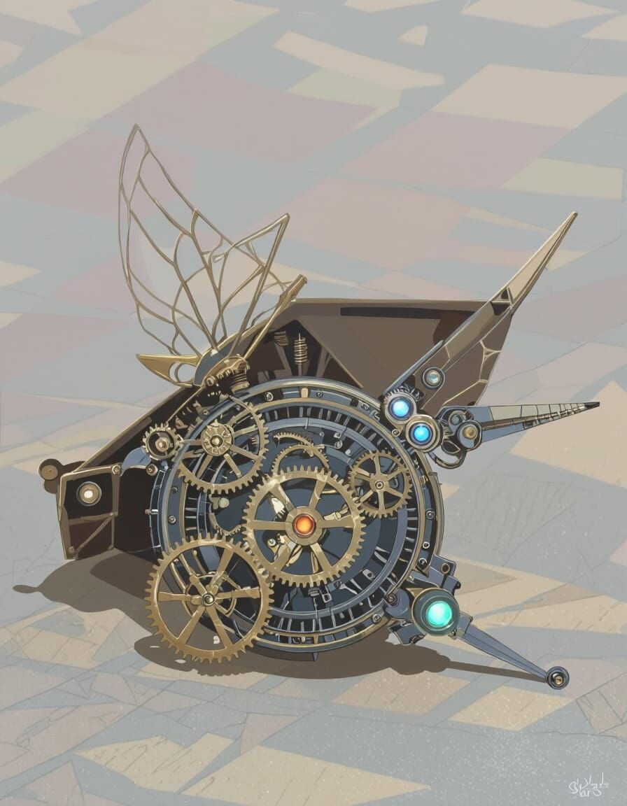 Steampunk Scissors with Golden Gears and Mechanical Wings