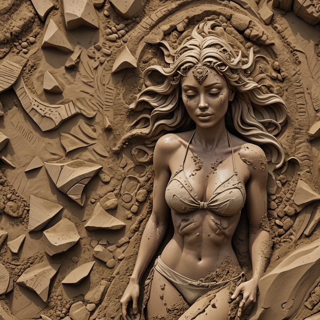 Collapsing Sand Sculpture of Woman in Bikini