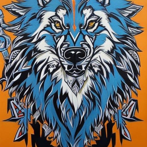 Anthro Wolf Viking Warrior in Graffiti Lineart