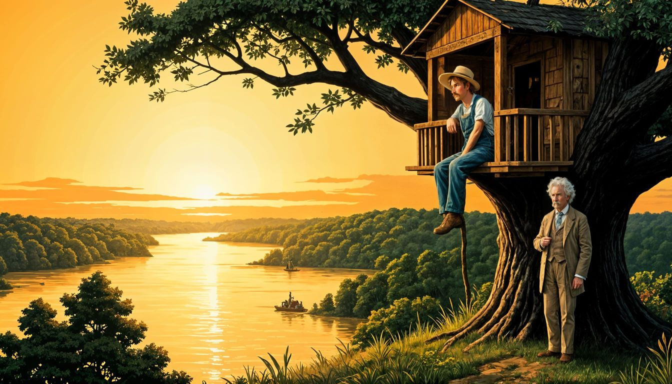 Huckleberry Finn in Classic American Treehouse Scene