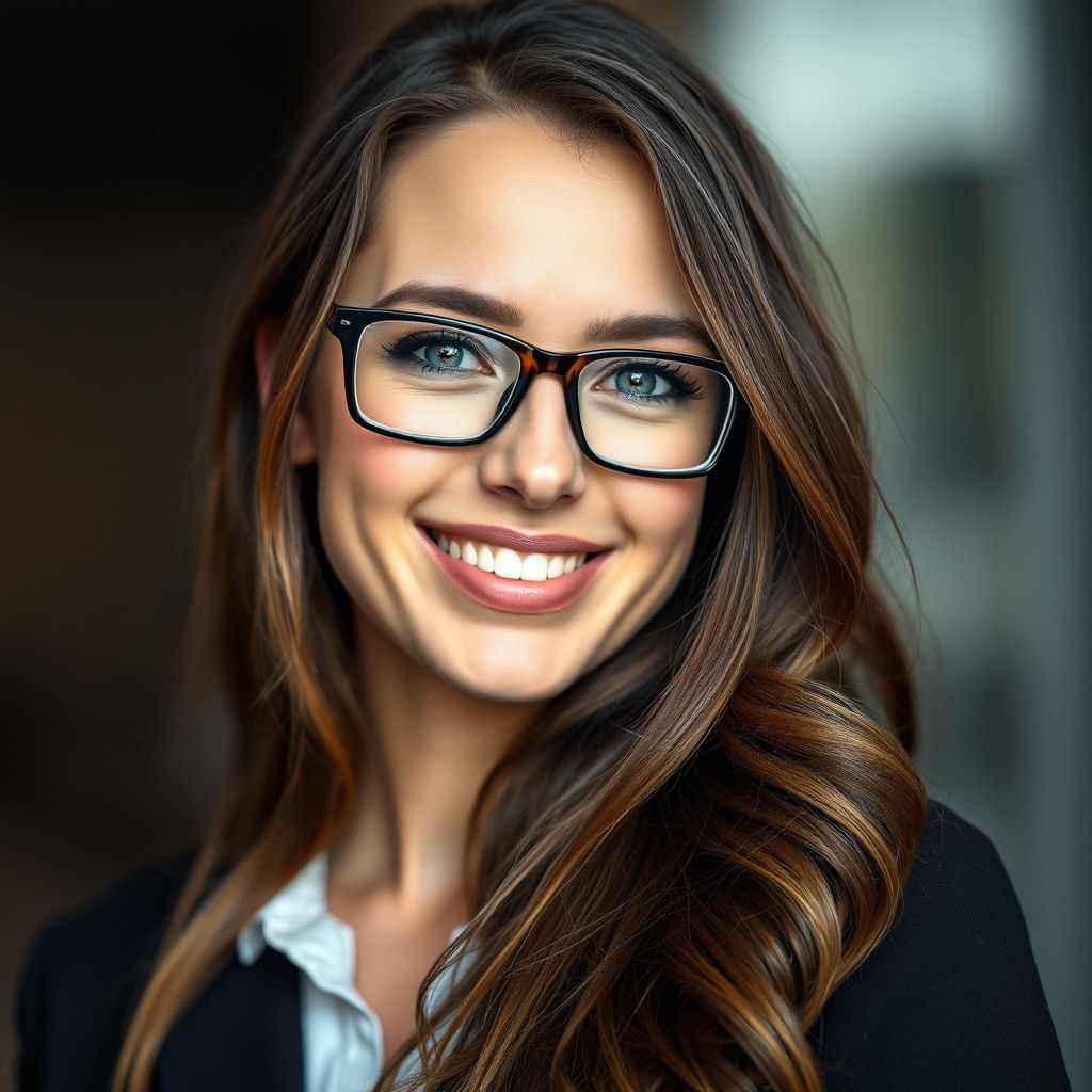 Smiling Woman Portrait with Glasses in Professional Style