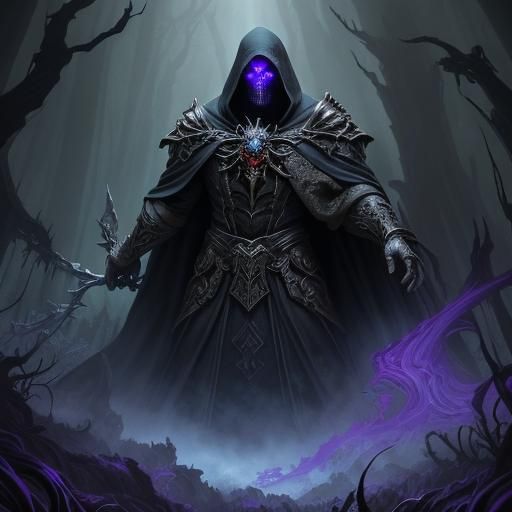 Hooded Figure Battles Spider in Mystical Forest