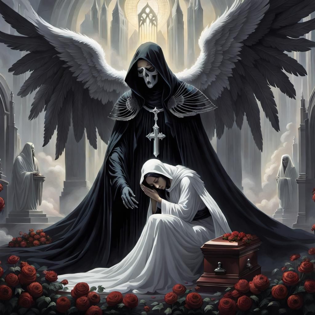 Art Deco Death Angel Comforting a Ghost