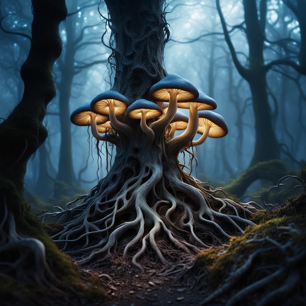 Dark Fantasy Biome with Glowing Mushrooms