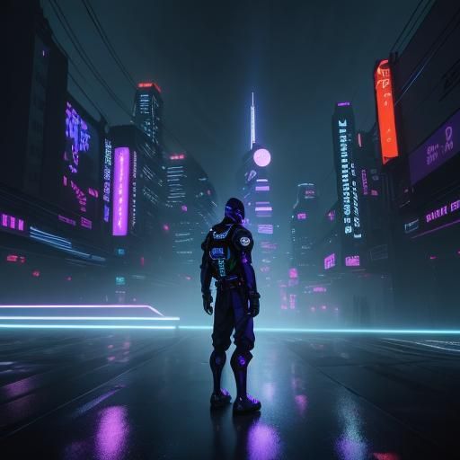 Neon Cyberpunk Cityscape in 3D Anime Style