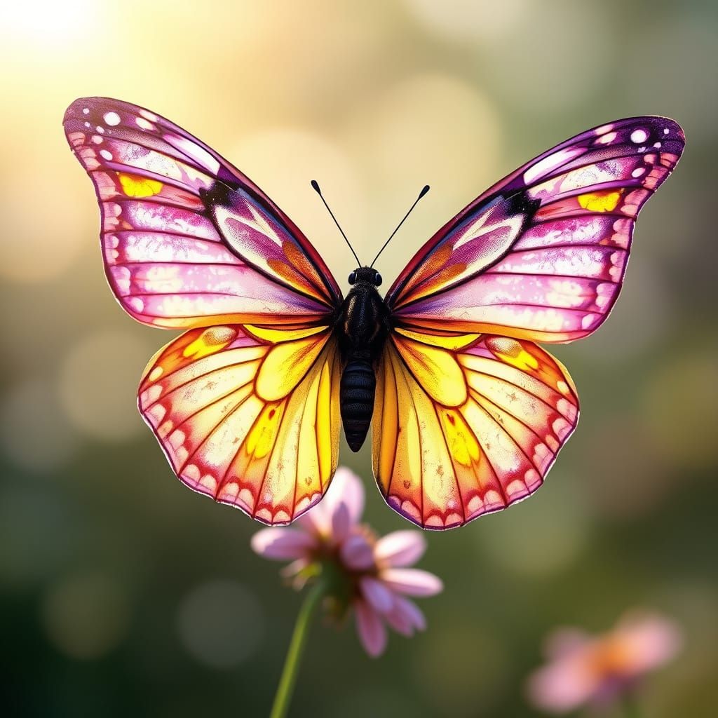 Majestic Lavender Butterfly with Shimmering Wings in Morning...