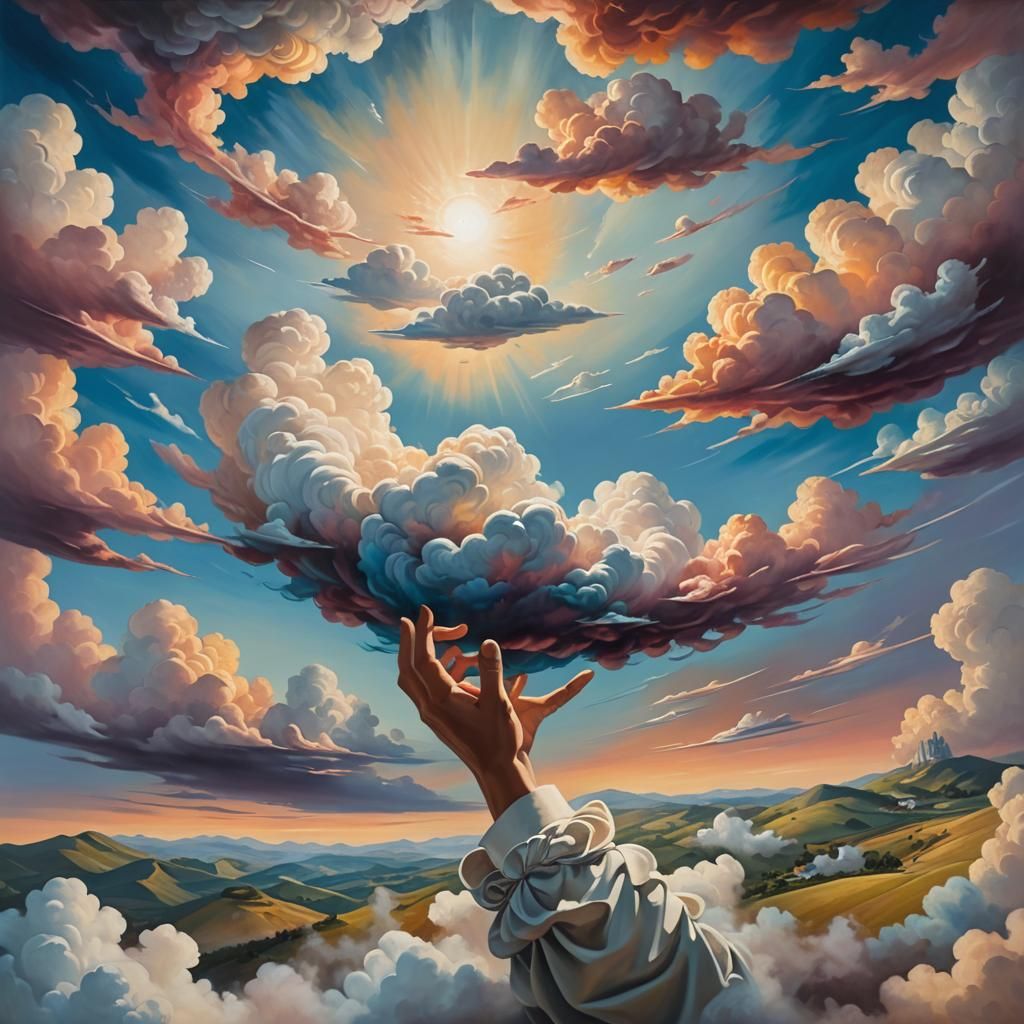 Cloud Sculptor in a Surrealist Oil Painting