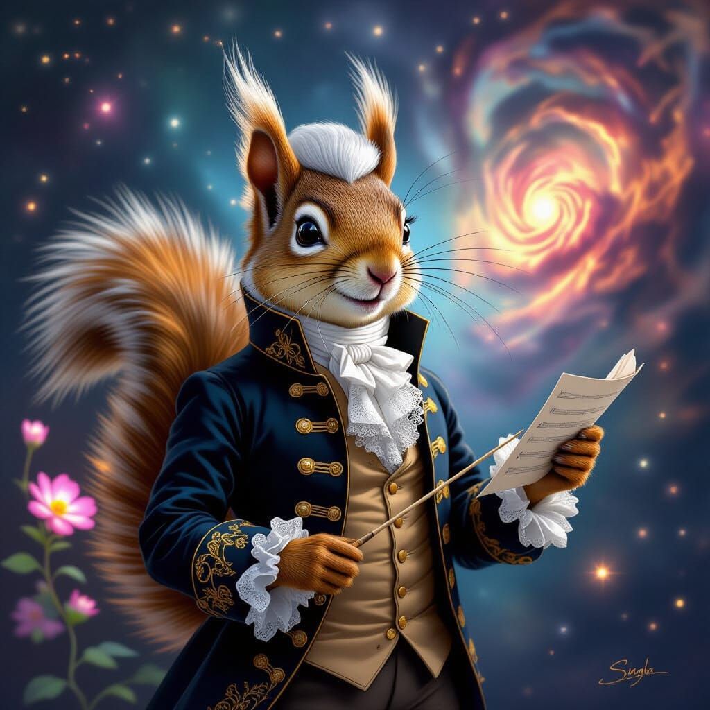 Baroque Squirrel Conductor in Cosmic Nebula