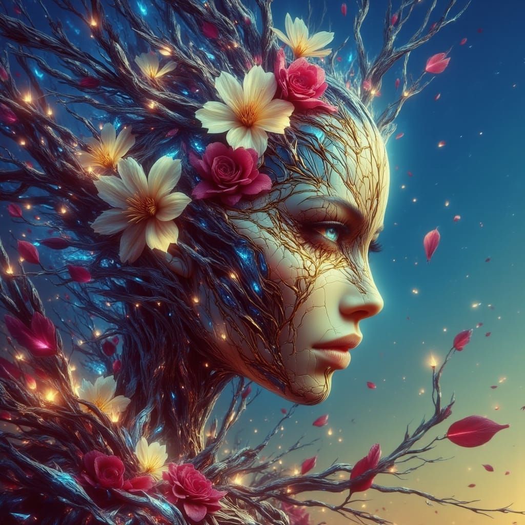 Cyborgs Amidst Vibrant Forest Tapestry