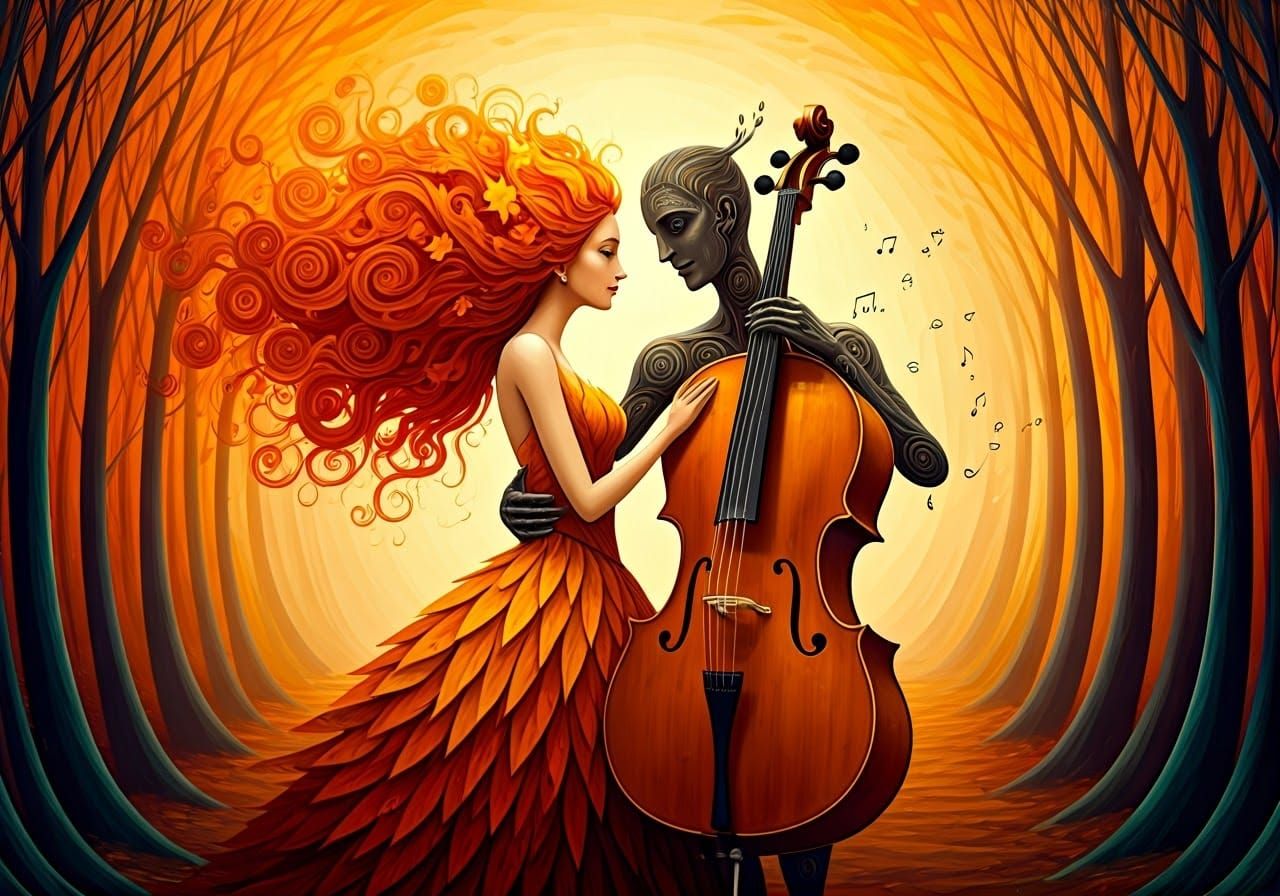 Whimsical Autumn Romance in Vibrant Illustration