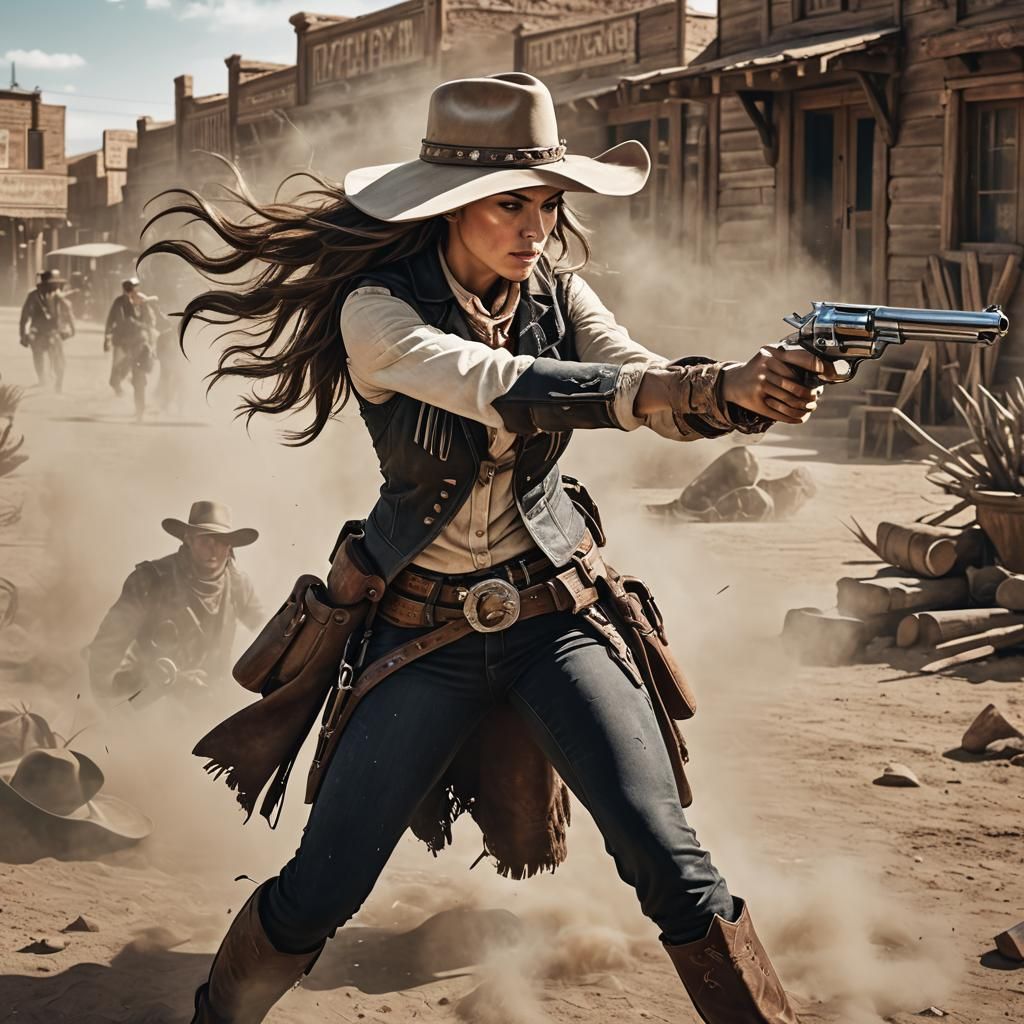 Cowgirl Duel in the Old West: Photorealistic Portrait