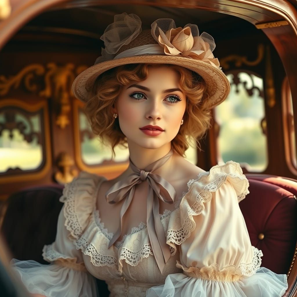Victorian Lady in Stagecoach, Pre-Raphaelite Style