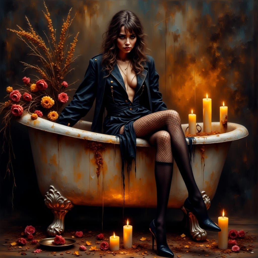 Sultry Grunge Goddess in Velvet Tub