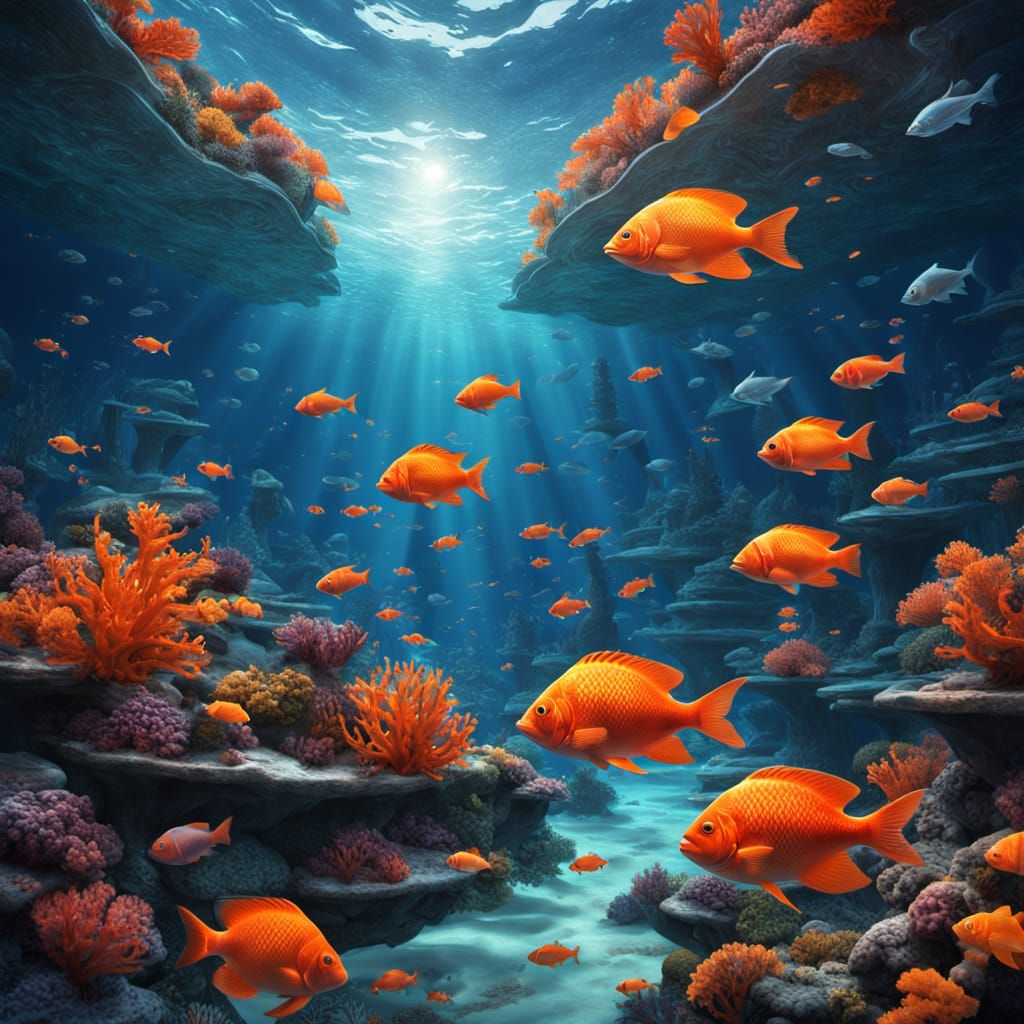 Vibrant Underwater City with Bioluminescent Flora