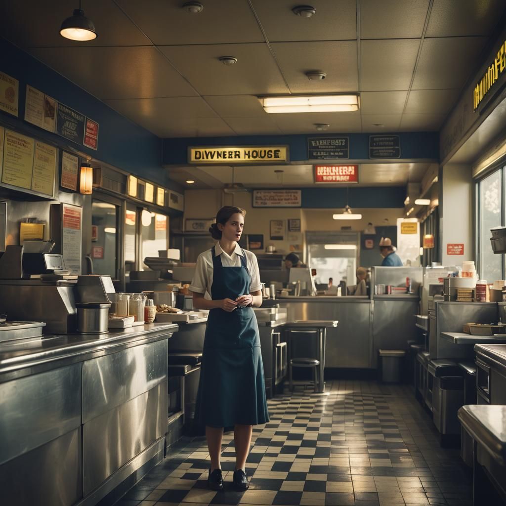 Waffle House Interior in Edward Hopper Style