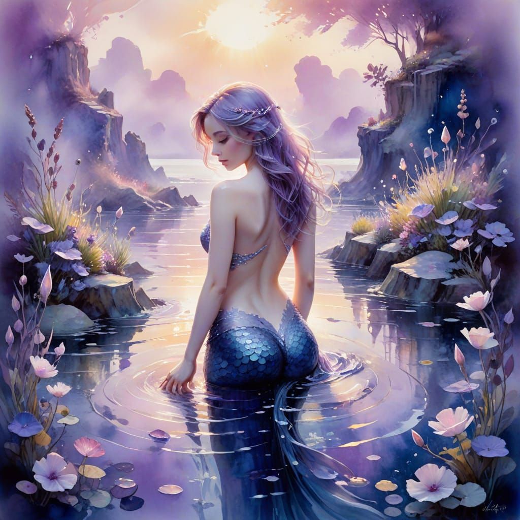 Mystical Mermaid Lagoon in Lavender Twilight