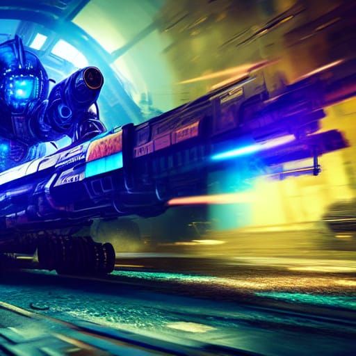 Futuristic Virus Walker Robot with Rocket, Sci-Fi Art